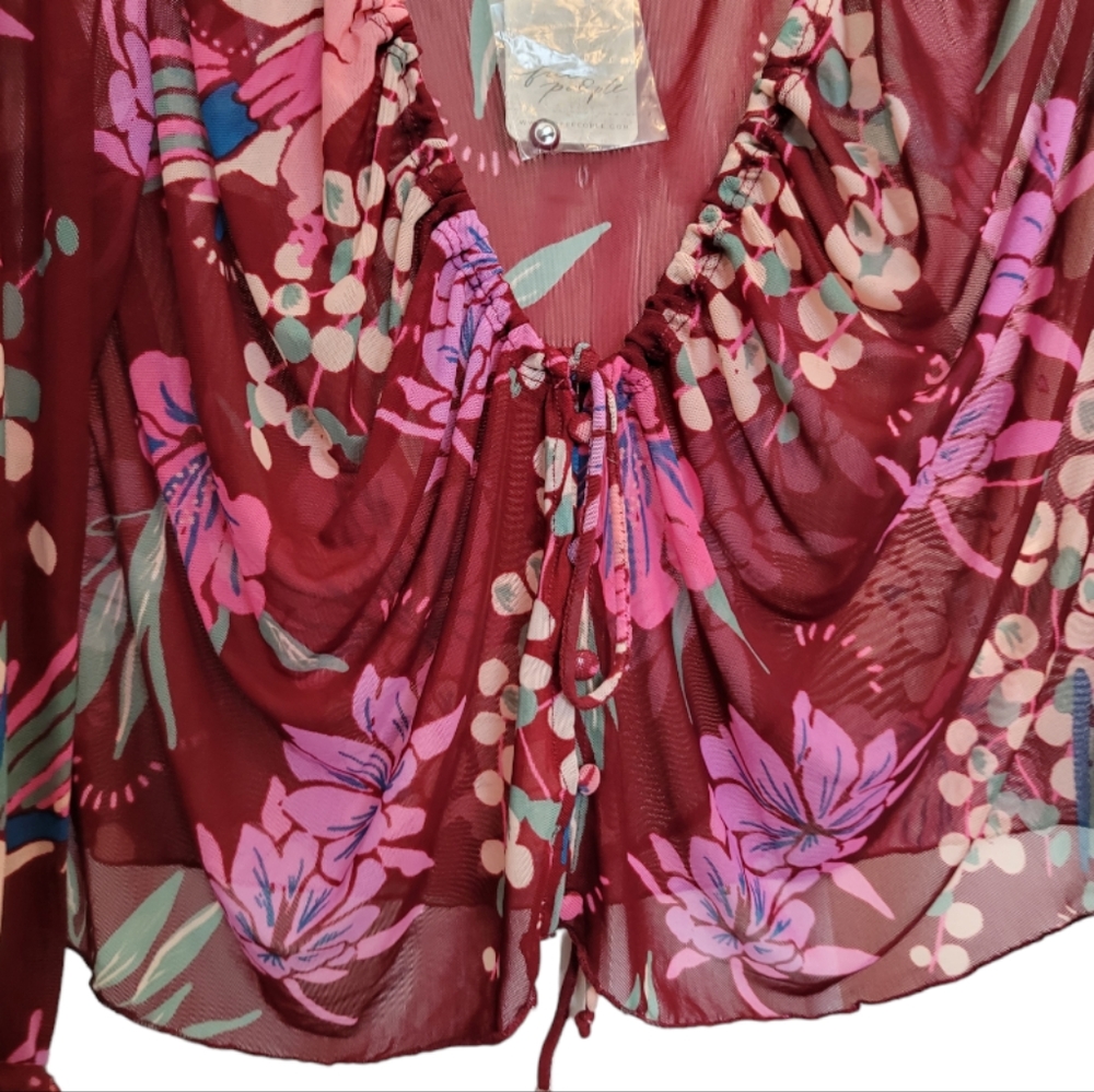 🆕️ Free People Of Paradise Floral Print Stretch Tulle Top - Picture 7 of 11